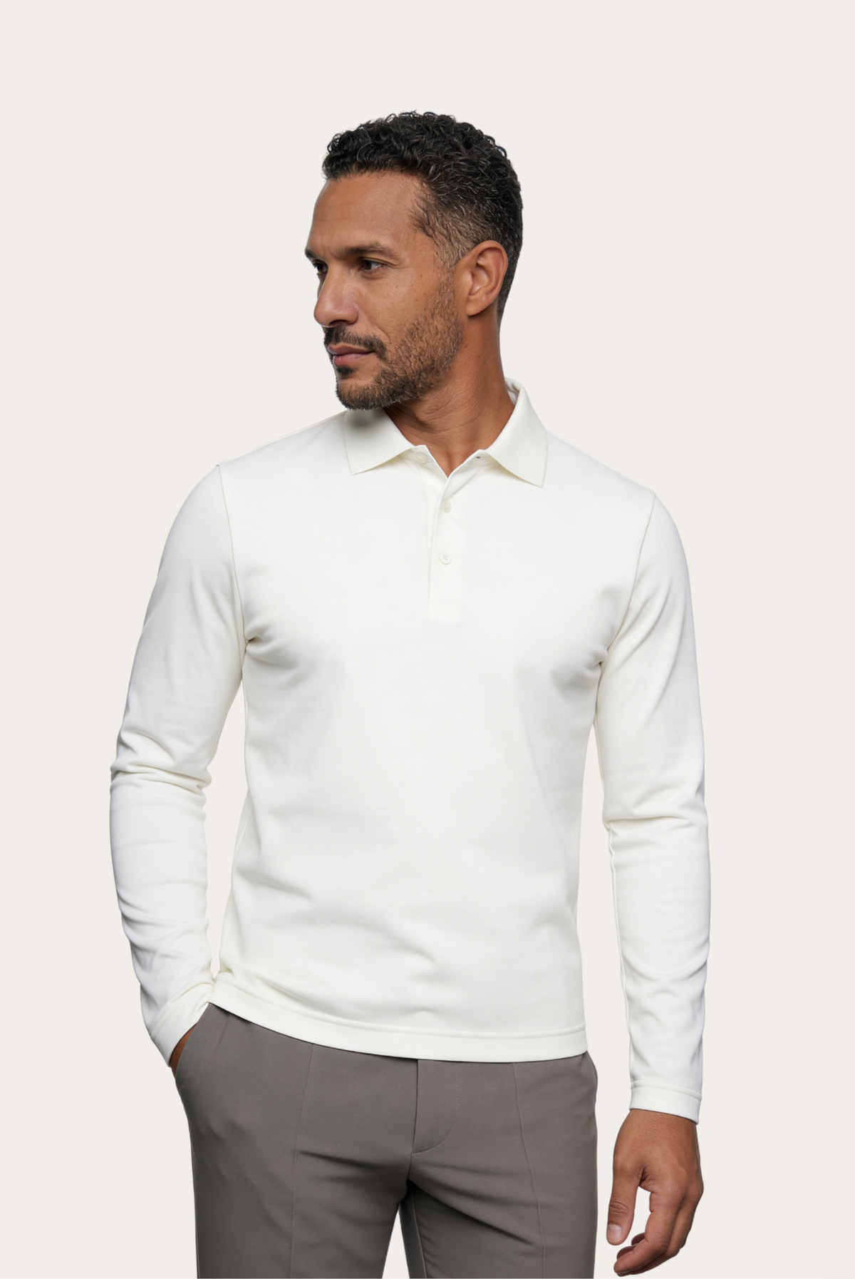 White Long Sleeve Polo – Premium Mercerized Cotton Long Sleeve Polo Shirt