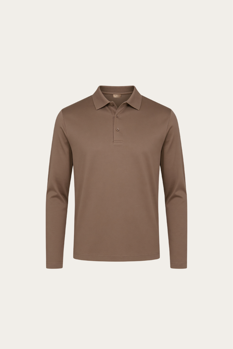 Taupe Long Sleeve Polo – Premium Mercerized Cotton Long Sleeve Polo Shirt