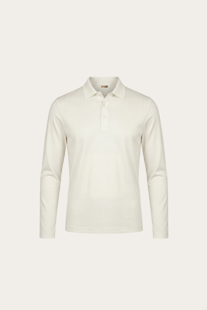 White Long Sleeve Polo – Premium Mercerized Cotton Long Sleeve Polo Shirt