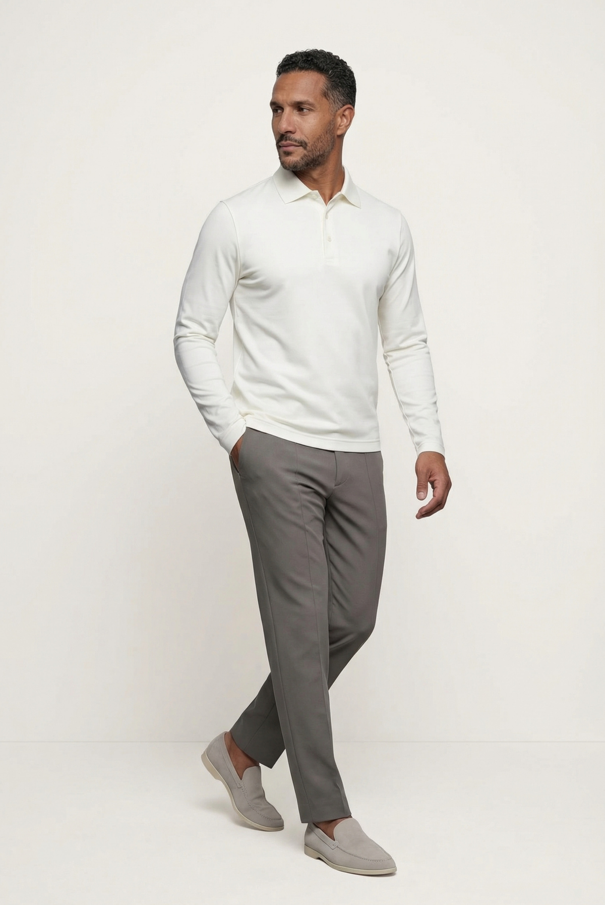 White Long Sleeve Polo – Premium Mercerized Cotton Long Sleeve Polo Shirt