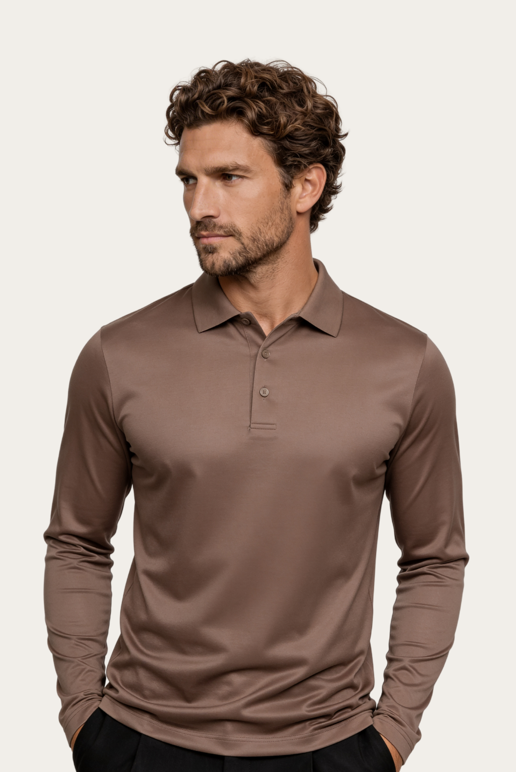 Taupe Long Sleeve Polo – Premium Mercerized Cotton Long Sleeve Polo Shirt