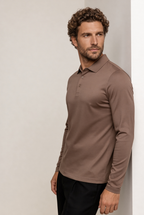 Taupe Long Sleeve Polo – Premium Mercerized Cotton Long Sleeve Polo Shirt