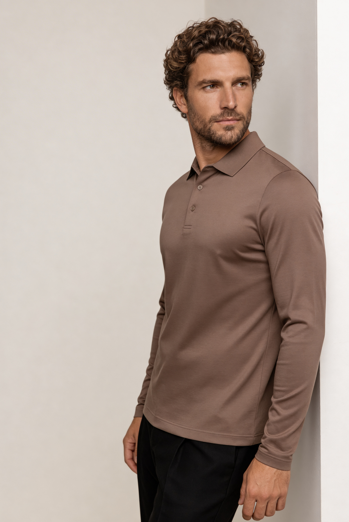 Taupe Long Sleeve Polo – Premium Mercerized Cotton Long Sleeve Polo Shirt
