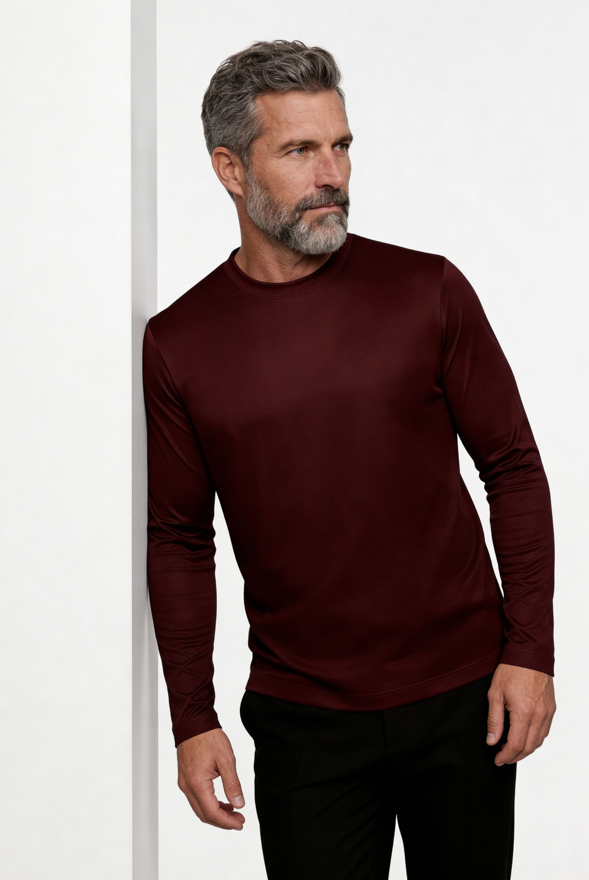 Burgundy Long Sleeve – Premium Mercerized Cotton Long Sleeve T-Shirt