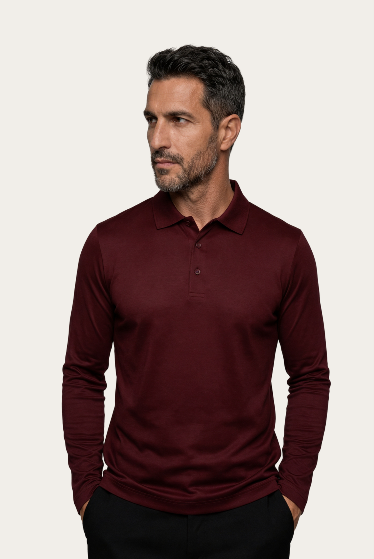 Burgundy Long Sleeve Polo – Premium Mercerized Cotton Long Sleeve Polo Shirt