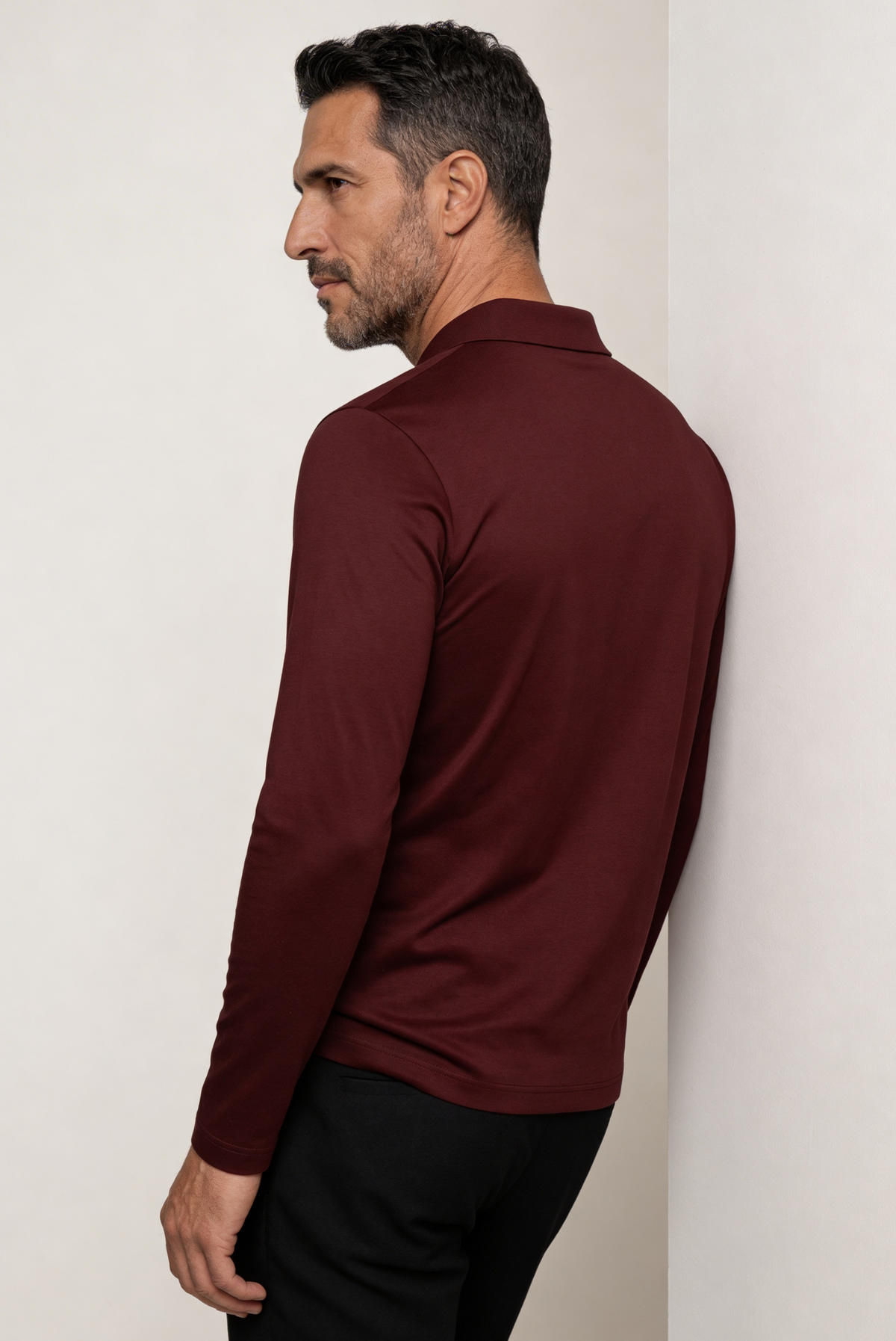 Burgundy Long Sleeve Polo – Premium Mercerized Cotton Long Sleeve Polo Shirt
