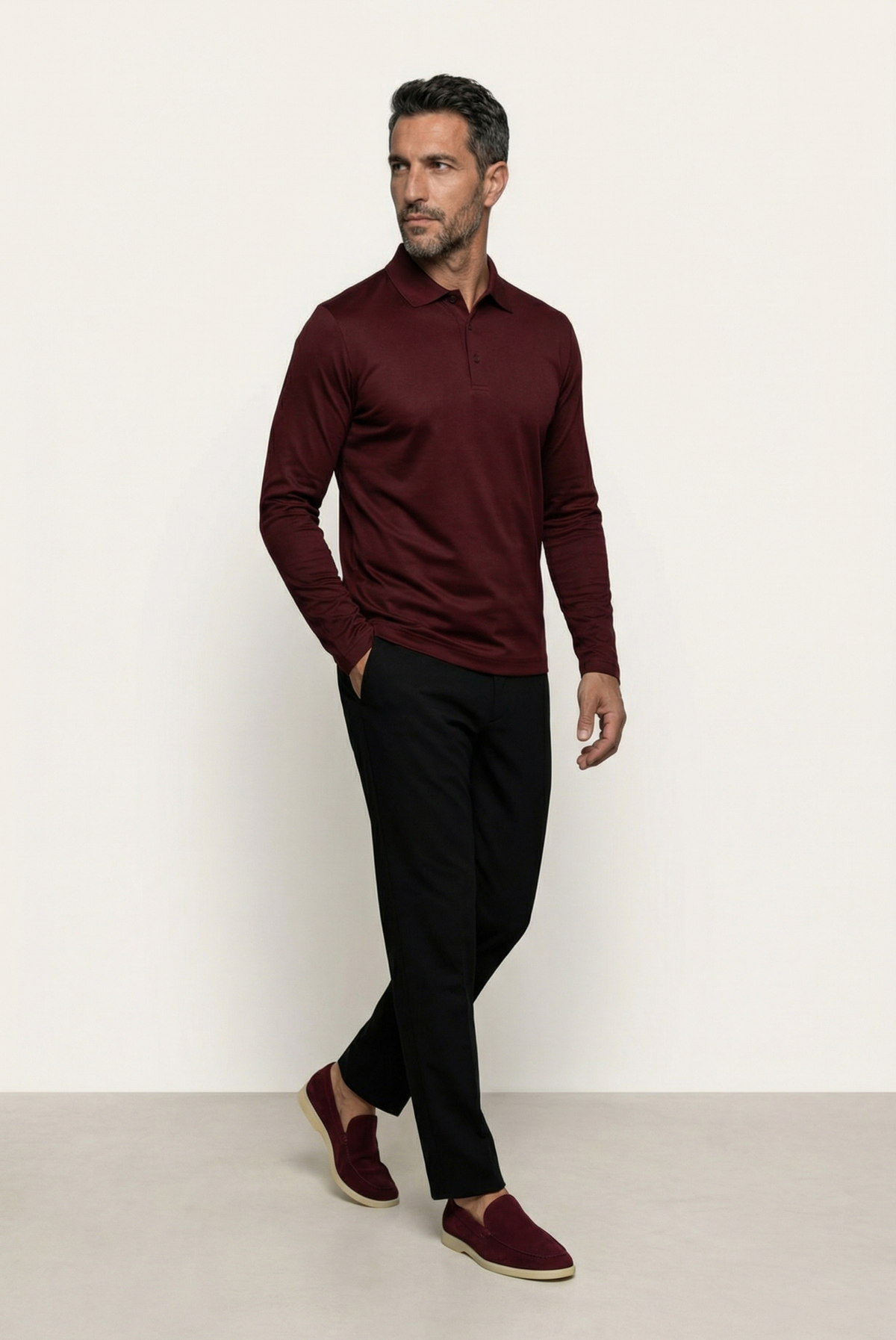 Burgundy Long Sleeve Polo – Premium Mercerized Cotton Long Sleeve Polo Shirt