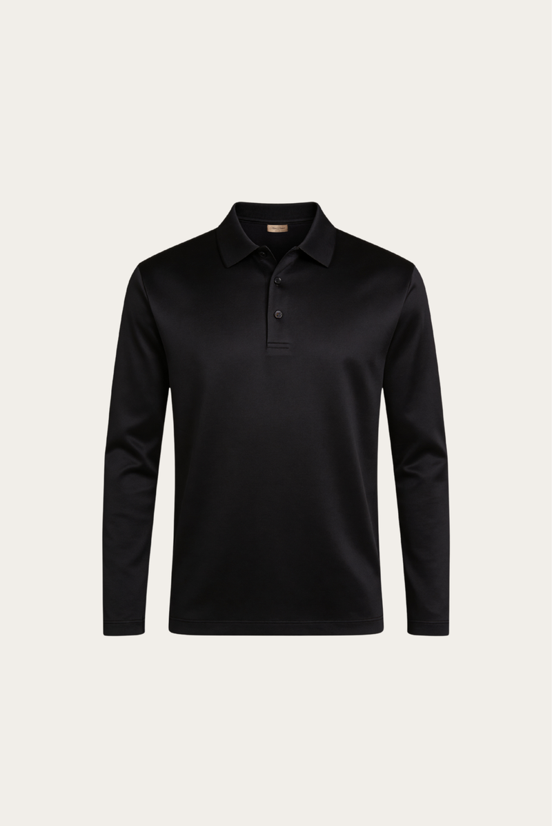 Black Long Sleeve Polo – Premium Mercerized Cotton Long Sleeve Polo Shirt